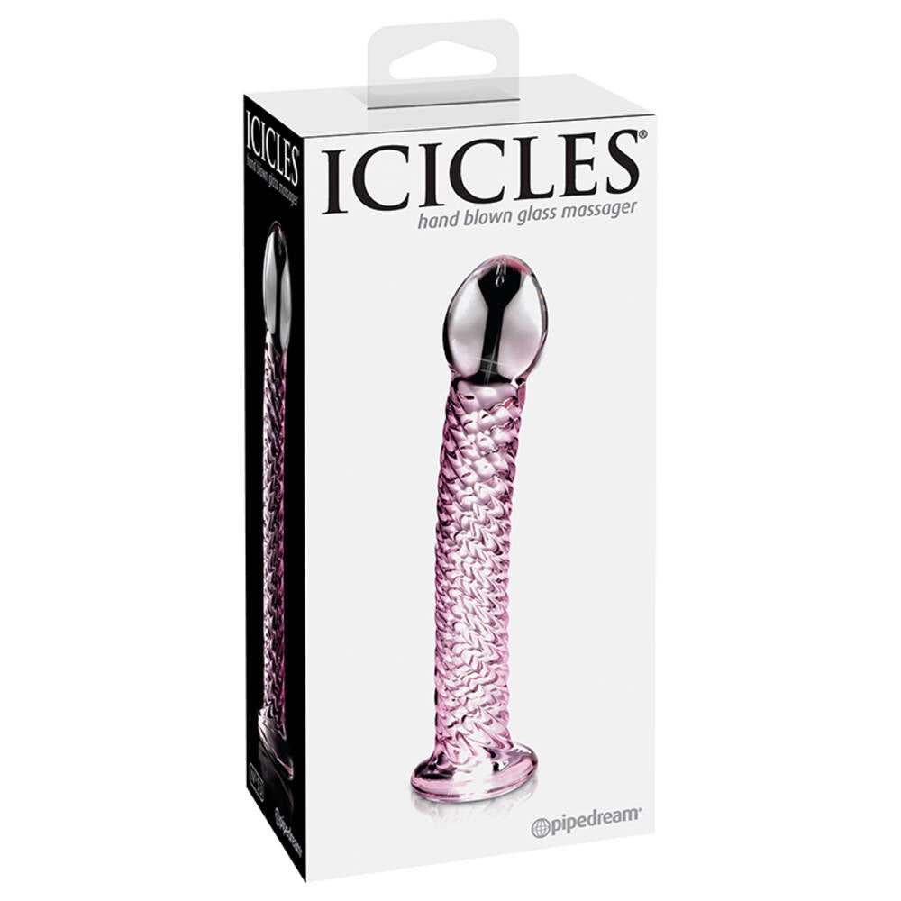 Icicles No 53 Textured Pink Swirly Glass Dildo