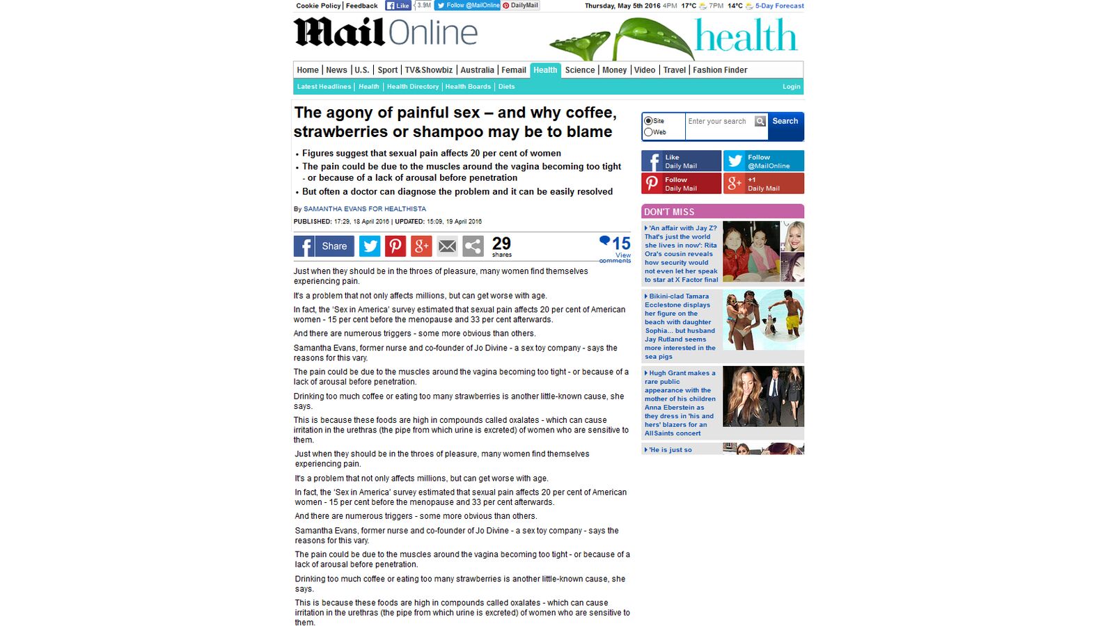 Painful sex - Daily Mail