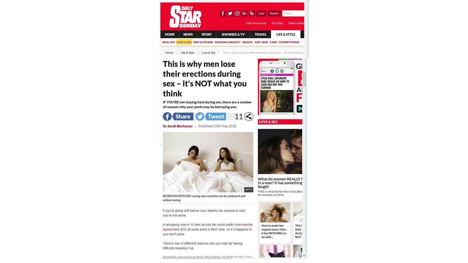 This is Why Men Lose Their Erection In Bed - Daily Star