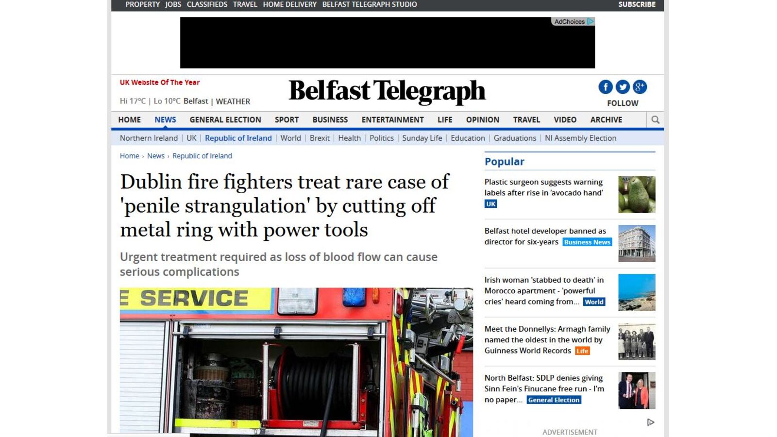 Dublin fire fighters treat rare case of penile strangulation by cutting off metal ring with power tools - Belfast Telegraph