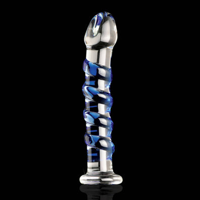 Icicles No 5 Fat Blue Spiral Glass Dildo
