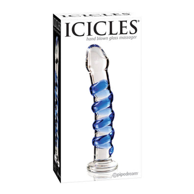 Icicles No 5 Fat Blue Spiral Glass Dildo