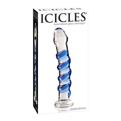 Icicles No 5 Fat Blue Spiral Glass Dildo