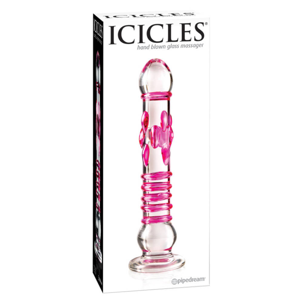 Icicles No 6 Pink Bumps Glass Dildo