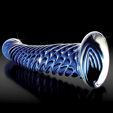 Icicles No 29 Textured Swirl Blue Glass Dildo