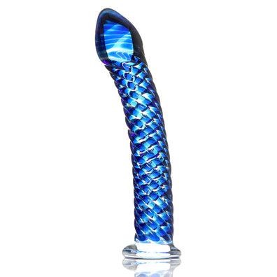 Icicles No 29 Textured Swirl Blue Glass Dildo
