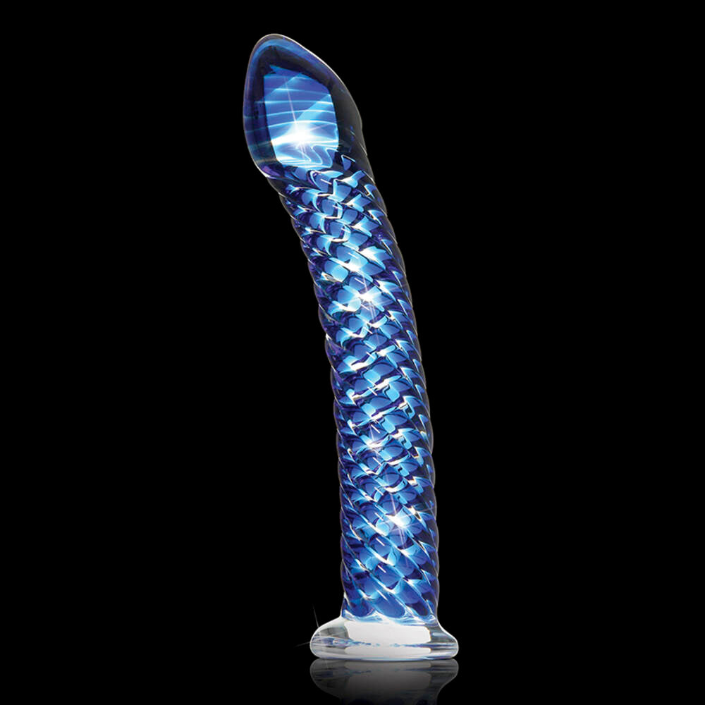 Icicles No 29 Textured Swirl Blue Glass Dildo