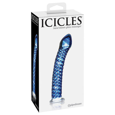 Icicles No 29 Textured Swirl Blue Glass Dildo