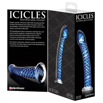 Icicles No 29 Textured Swirl Blue Glass Dildo