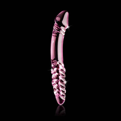 Icicles No 57 Dual Phallic Ribbed Pink Glass Dildo