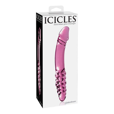 Icicles No 57 Dual Phallic Ribbed Pink Glass Dildo