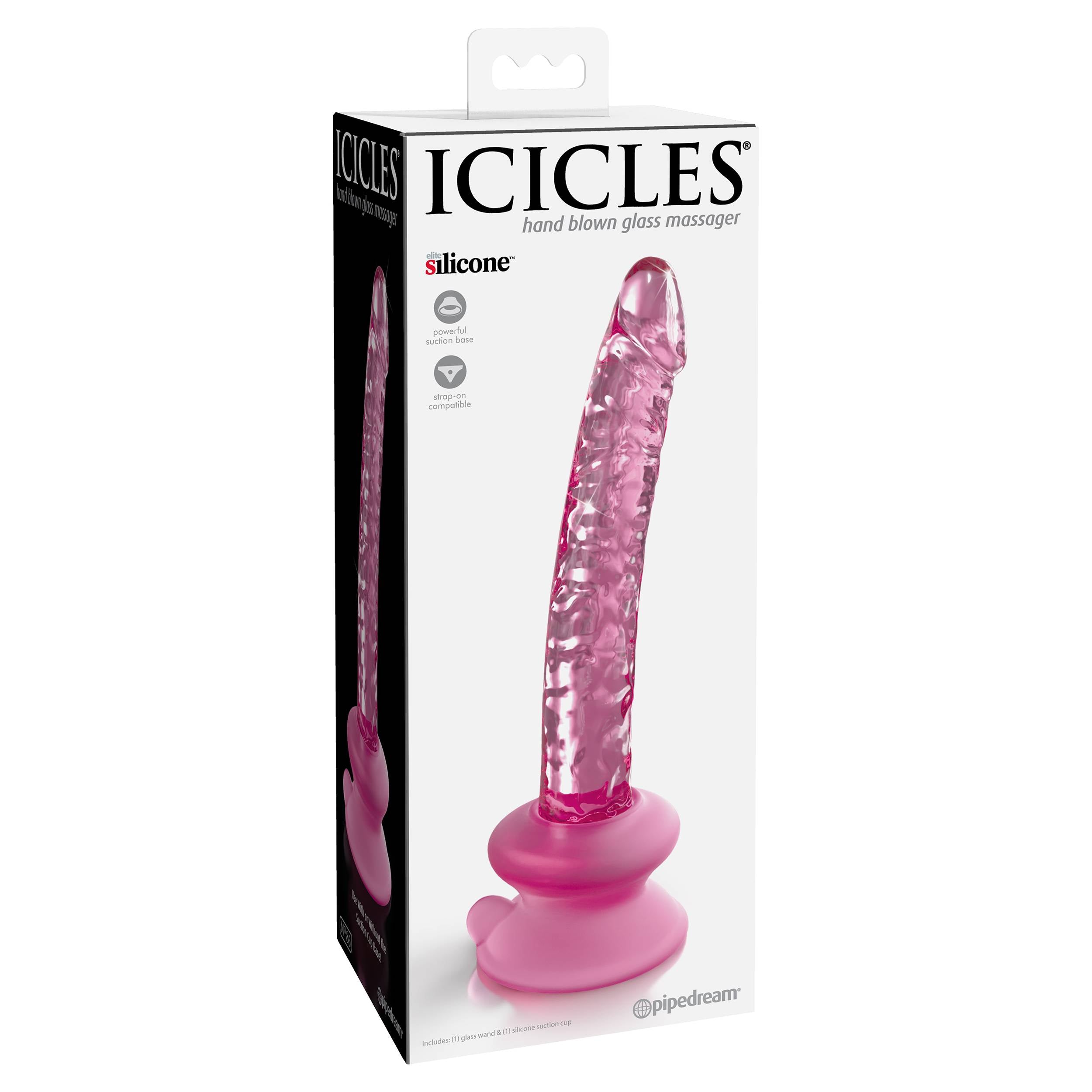 Icicles No 86 Phallic Pink Glass Dildo With Suction Cup