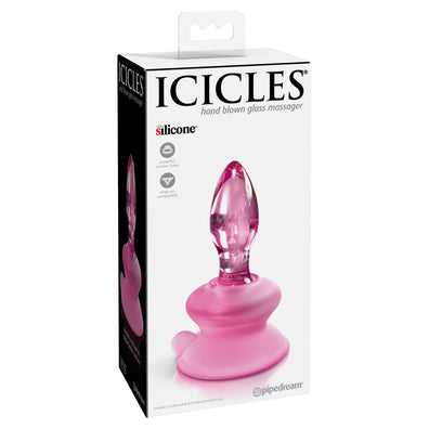 Icicles No 90 Pink Glass Butt Plug With Suction Cup