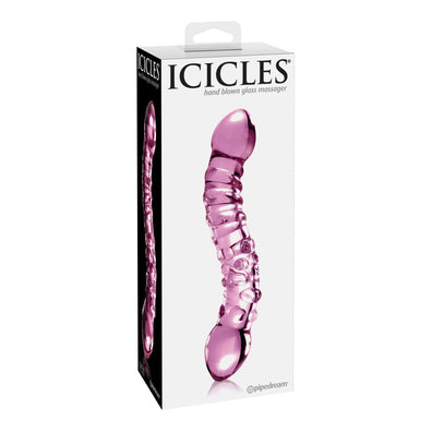 Icicles No 55 Textured Pink Double Ended Glass Dildo
