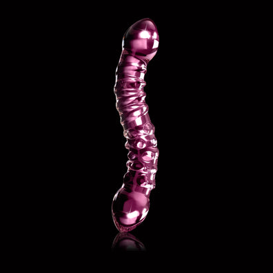 Icicles No 55 Textured Pink Double Ended Glass Dildo