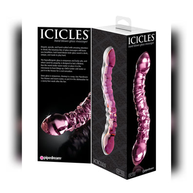 Icicles No 55 Textured Pink Double Ended Glass Dildo